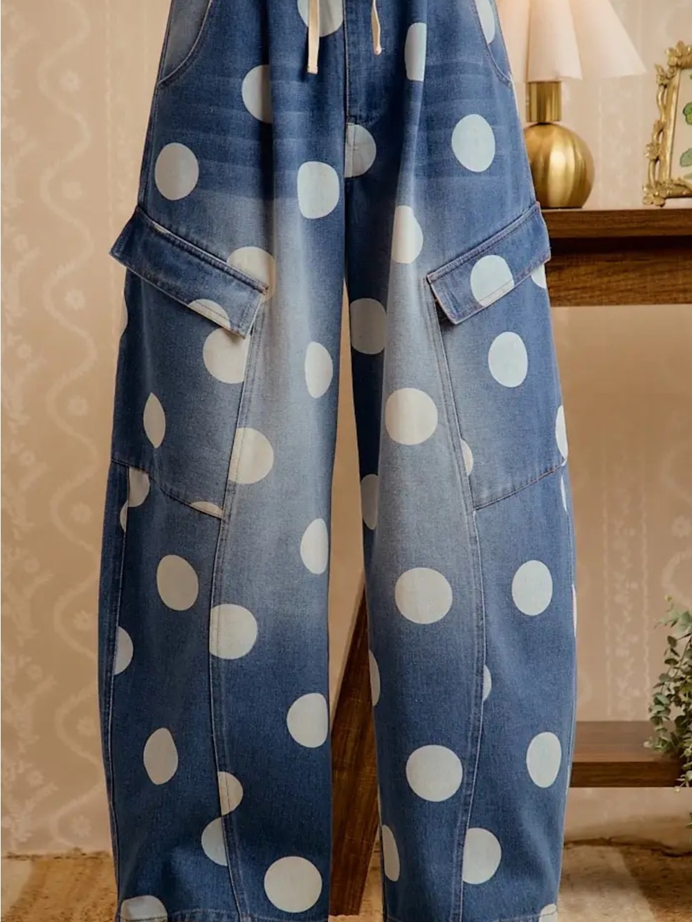 Denim Polka Dot Wide-Leg Jeans - Blue